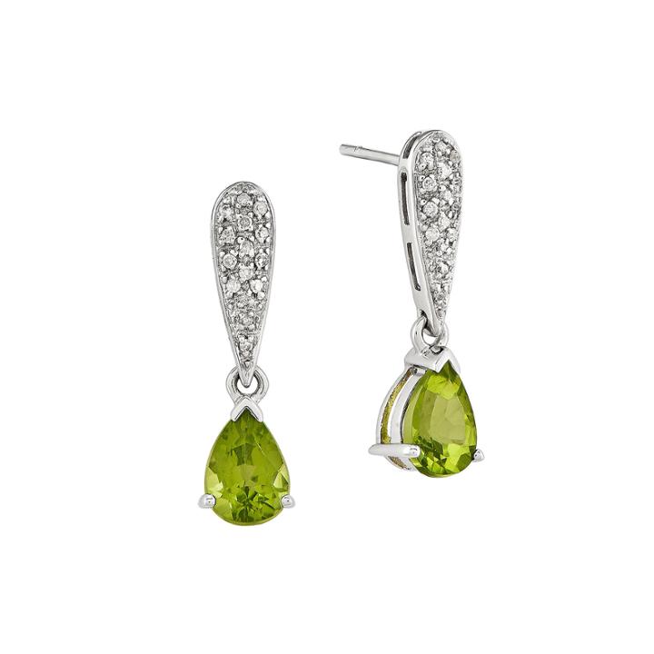 1/10 Ct. T.w. Diamond Genuine Peridot 14k White Gold Earrings
