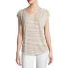 Liz Claiborne Short Sleeve V Neck Stripe T-shirt-womens