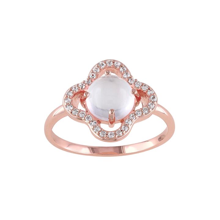 Genuine Pink Quartz And White Topaz Ring