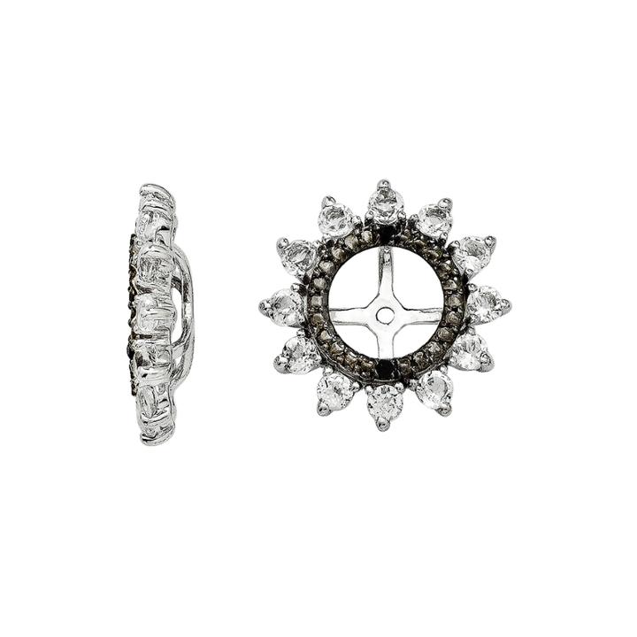 Genuine White Topaz & Black Sapphire Sterling Silver Earring Jackets