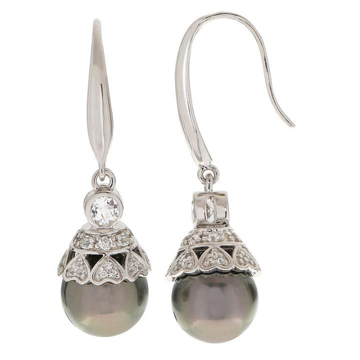 Gray Pearl Round Drop Earrings