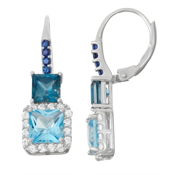 Genuine London Blue Topaz & Lab-created Sapphire Sterling Silver Leverback Earrings