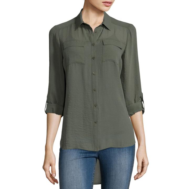 A.n.a Long-sleeve Button-front Shirt - Tall