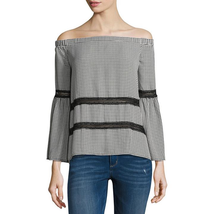Belle + Sky Off The Shoulder 3/4 Sleeve Lace Inset Top