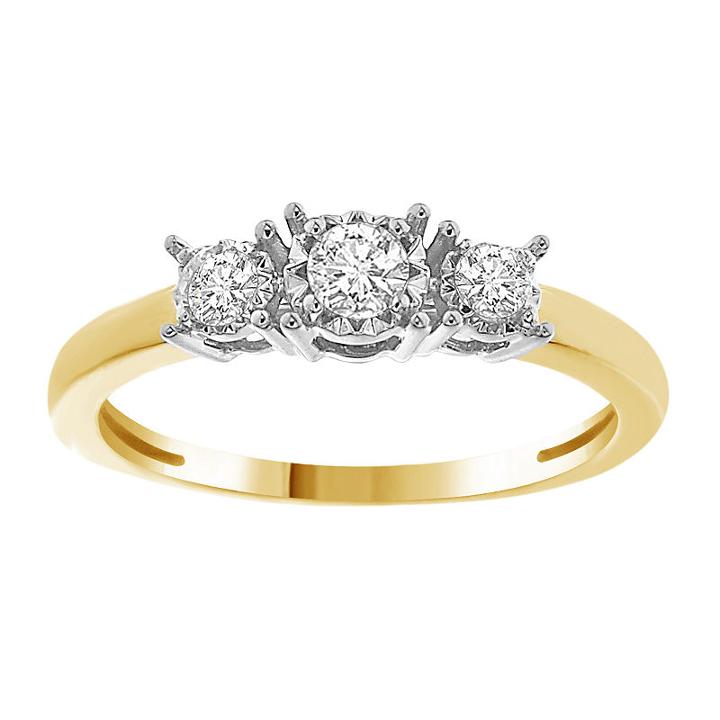 Womens 1/4 Ct. T.w. Round White Diamond 10k Gold 3-stone Ring