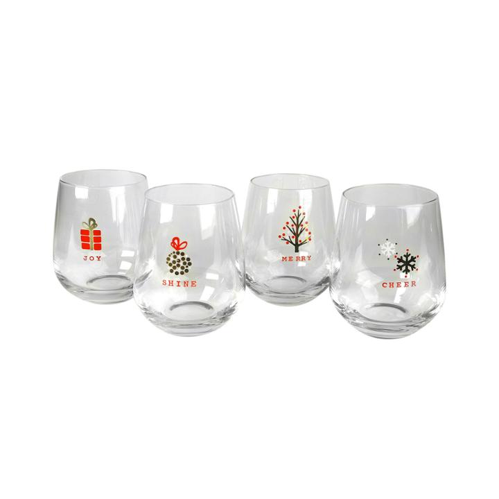 Artland Season's Tidings Set Of 4 Stemless Glasses