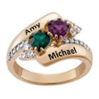 Personalized 18k Gold Over Silver Couples Heart Birthstone Ring