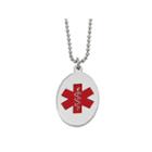 Mens Stainless Steel & Red Enamel Oval Medical Pendant