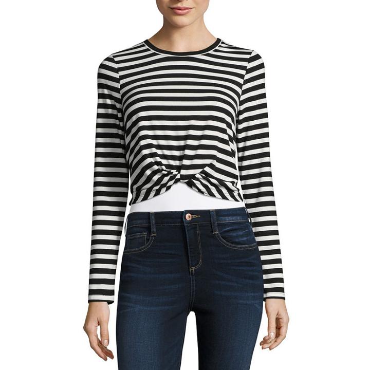 Self Esteem Long Sleeve Drop Shoulder Sleeve Crop Top-juniors