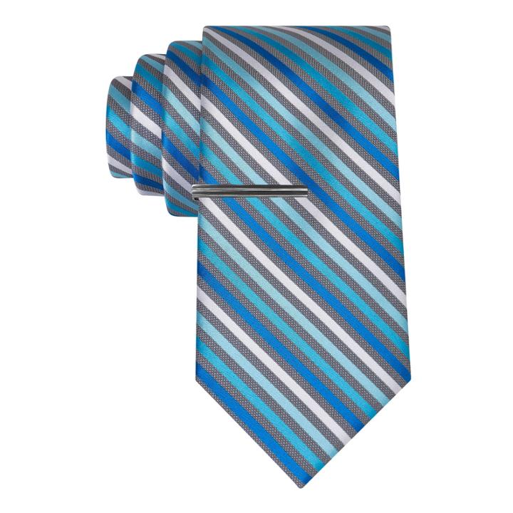 J.ferrar Thin Multi Stripe Tie With Tie Bar