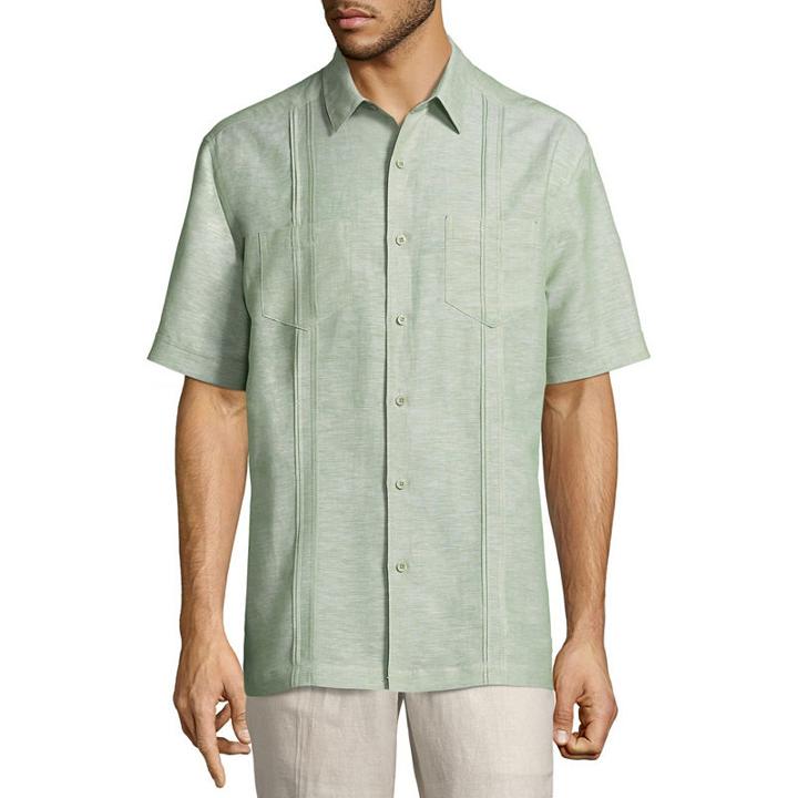 Havanera Havanera Linens Short Sleeve Pattern Button-front Shirt-big And Tall