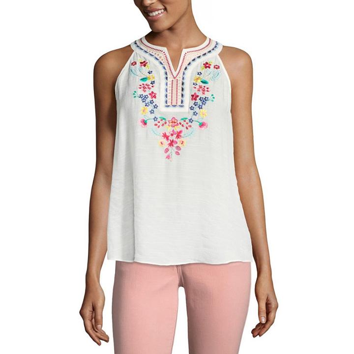 By & By Sleeveless Scoop Neck Gauze Blouse-juniors