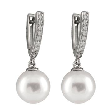 Splendid Pearls 1/10 Ct. T.w. White Pearl 14k Gold Drop Earrings