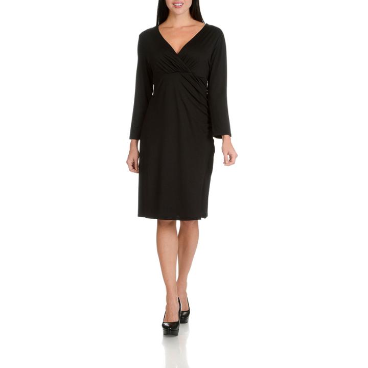 Larry Levine V-neck Side Shirred 3/4 Sleeve Dress