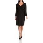 Larry Levine V-neck Side Shirred 3/4 Sleeve Dress