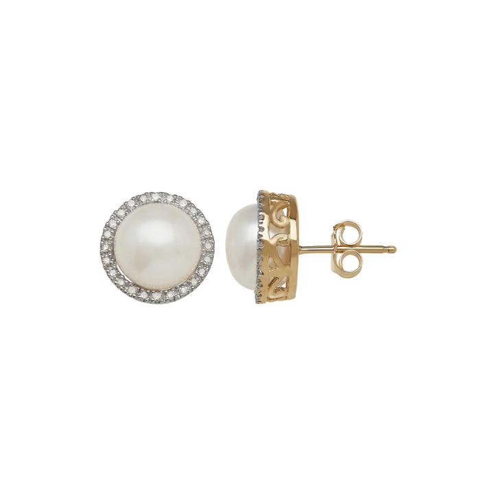 1/7 C.t. Tw Diamond And Cultured Freshwater Pearl Stud Earrings