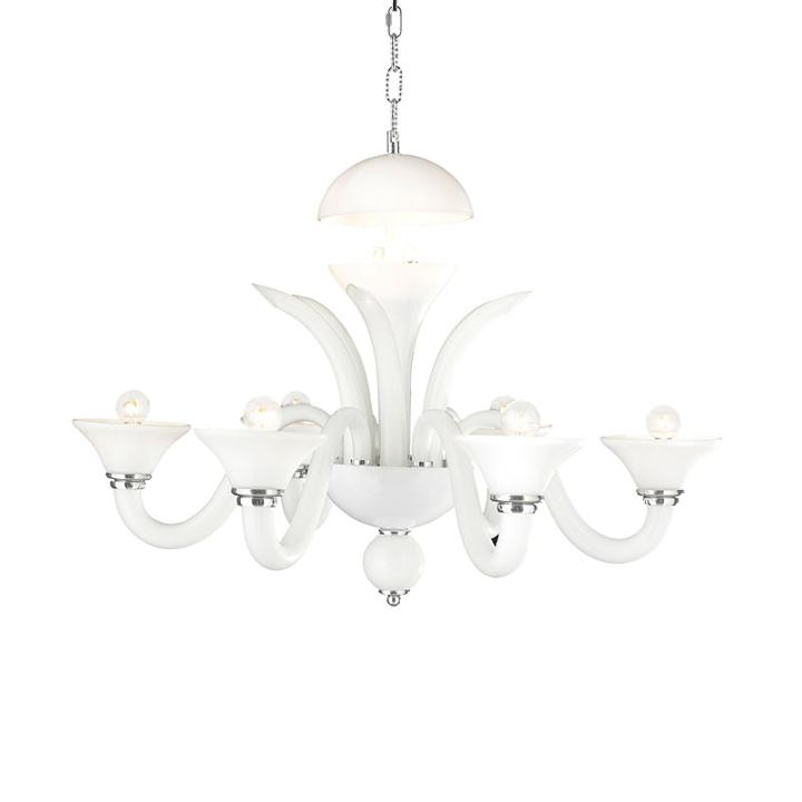 Murano Collection 6 Light Blown Glass In White Finish Venetian Style Chandelier 21