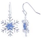 Sparkle Allure Blue Crystal Snowflake Silver Over Brass Drop Earrings