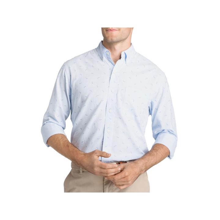 Izod Newport Oxford Fishbone Print Long Sleeve Button-front Shirt