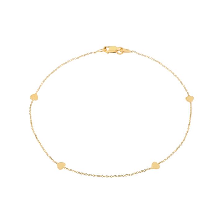 Made In Italy 10k Gold Heart Station Ankle Bracelet