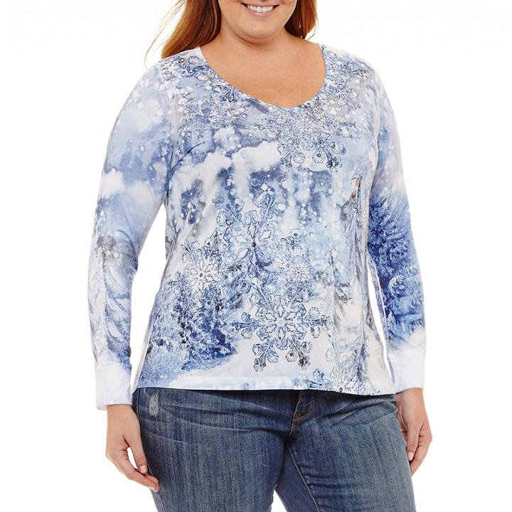Unity World Wear Long Sleeve Scoop Neck Snowflake Tee - Plus
