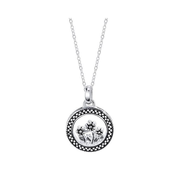 Footnotes Silver Round Flowers Pendant Necklace
