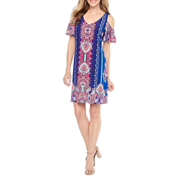 Msk Short Sleeve Scroll A-line Dress