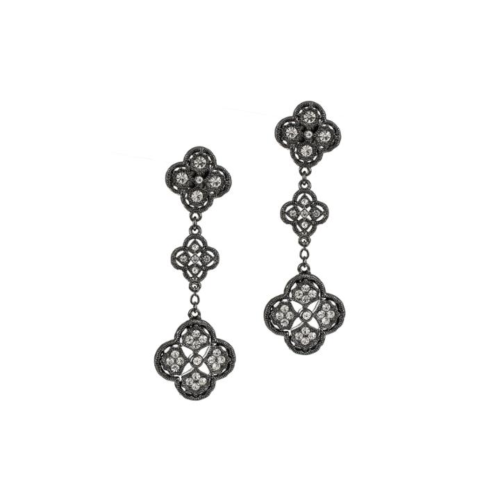 Jardin Black Dangle Filigree Trefoil Cluster Earrings