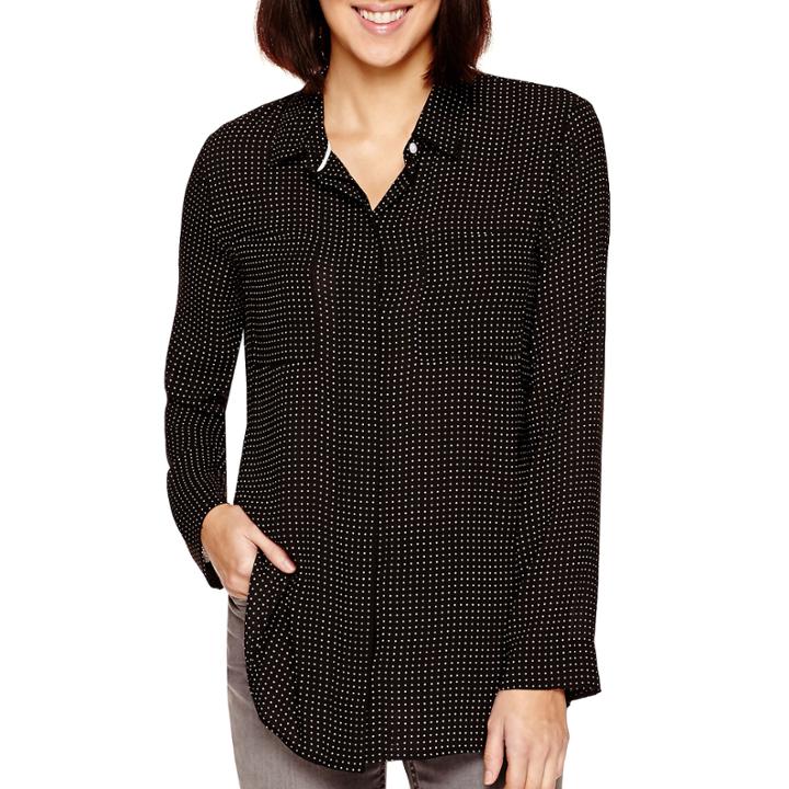 Liz Claiborne Long-sleeve Dot Woven Blouse - Petite
