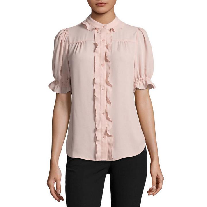 Worthington Short Sleeve Crew Neck Woven Blouse - Tall