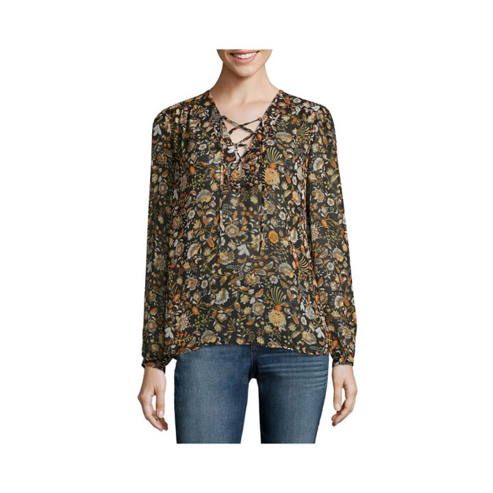 A.n.a Long-sleeve Lace-front Peasant Blouse