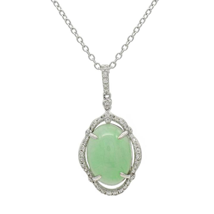 Womens Green Jade Sterling Silver Pendant Necklace