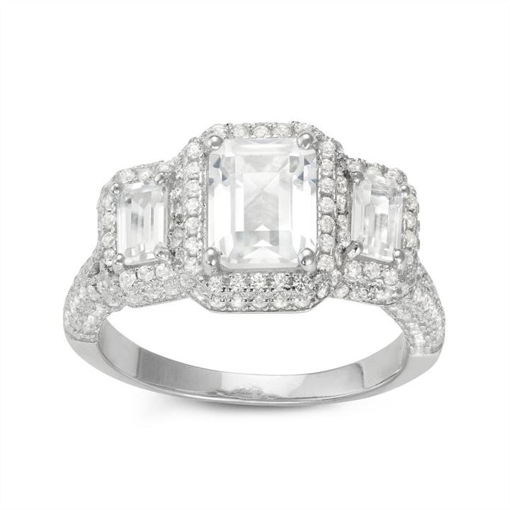 Womens Sapphire White Sterling Silver Rectangular Cocktail Ring