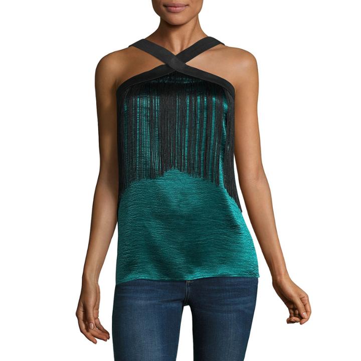 Libby Edelman Sleeveless Fringe Halter Top