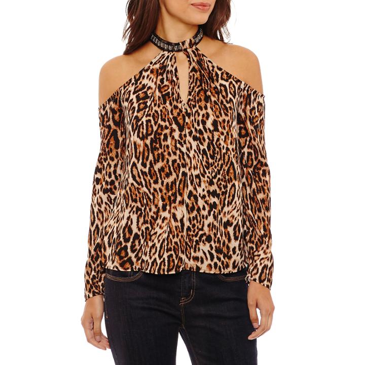 Bold Elements Jewel Cold Shoulder Choker Top