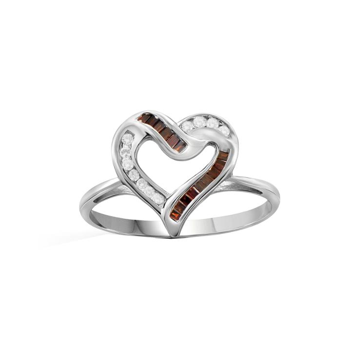 1/4 Ct. T.w. White & Color-enhanced Red Diamond Sterling Silver Heart Ring