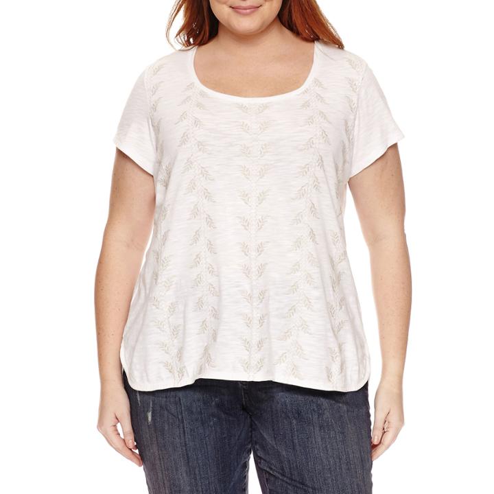 Liz Claiborne Short Sleeve Scoop Neck T-shirt-plus