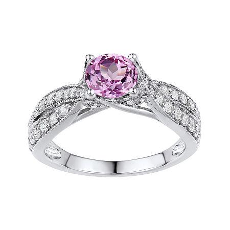 Diamonart Pink & White Cubic Zirconia Sterling Silver Bridal Ring