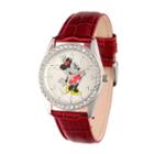 Disney Womens Red And Silver Tone Vintage Minnie Mouse Glitz Strap Watch W002762