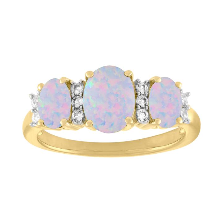 Womens Lab Created White Opal Gold Over Silver Cocktail Ring