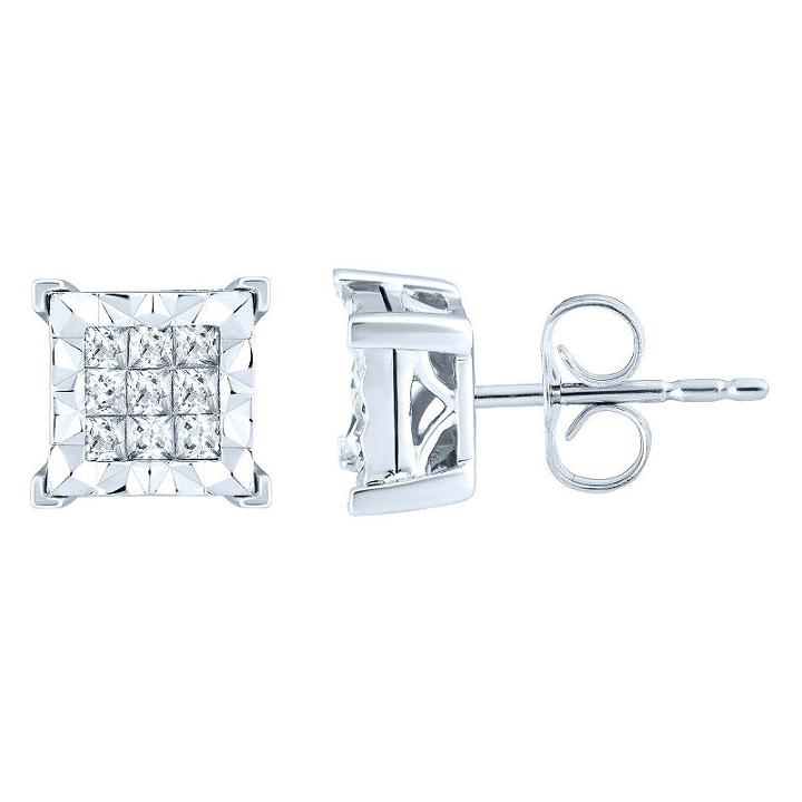 1 Ct. T.w. Genuine White Diamond 10k White Gold 10.5mm Stud Earrings