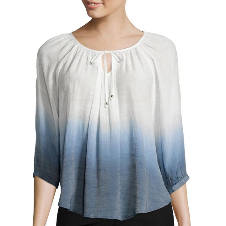 By & By 3/4-sleeve Dip Dye Peasant Top