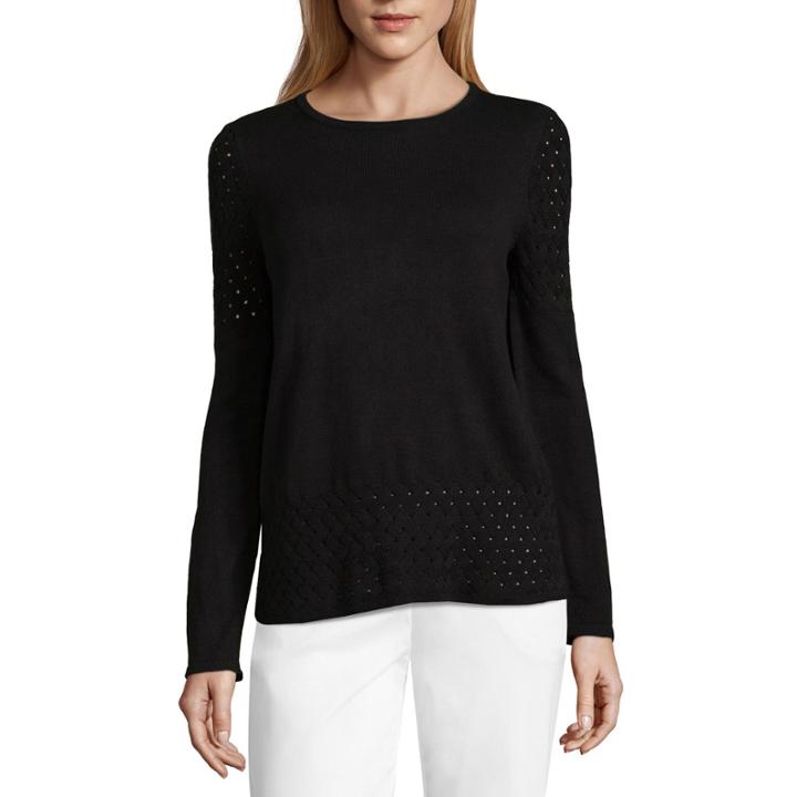 89th & Madison Long Sleeve Basketweave Trim Sweater
