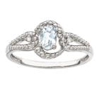 Womens Diamond Accent Aquamarine Blue Sterling Silver Halo Ring