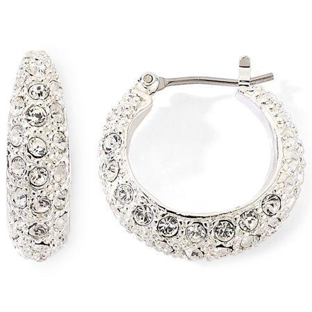 Monet Silver-tone Pav Crystal Hoop Earrings