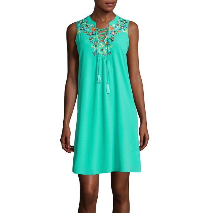 My Michelle Sleeveless Embroidered Lace-up A-line Dress