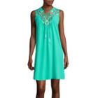 My Michelle Sleeveless Embroidered Lace-up A-line Dress