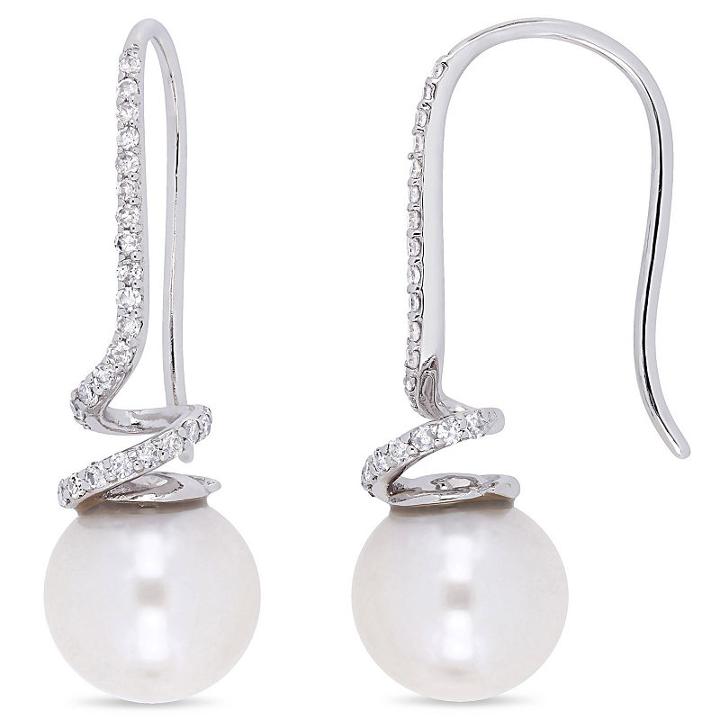 1/4 Ct. T.w. White Pearl 10k White Gold Drop Earrings