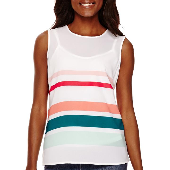 Liz Claiborne Sleeveless Striped Shell Top - Tall