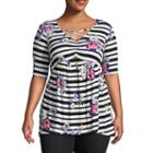 Boutique + Short Sleeve Cross Front Printed Babydolly Blouse-womens Plus